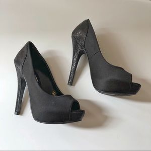 Steve Madden Black Satin Peep Toe Heels